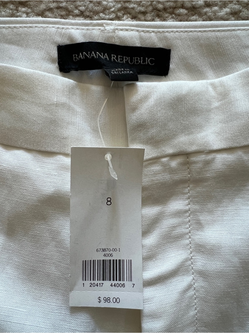 Banana Republic White Nautical Linen Blend Tailored Straight Leg Trousers-8 - Picture 3 of 8